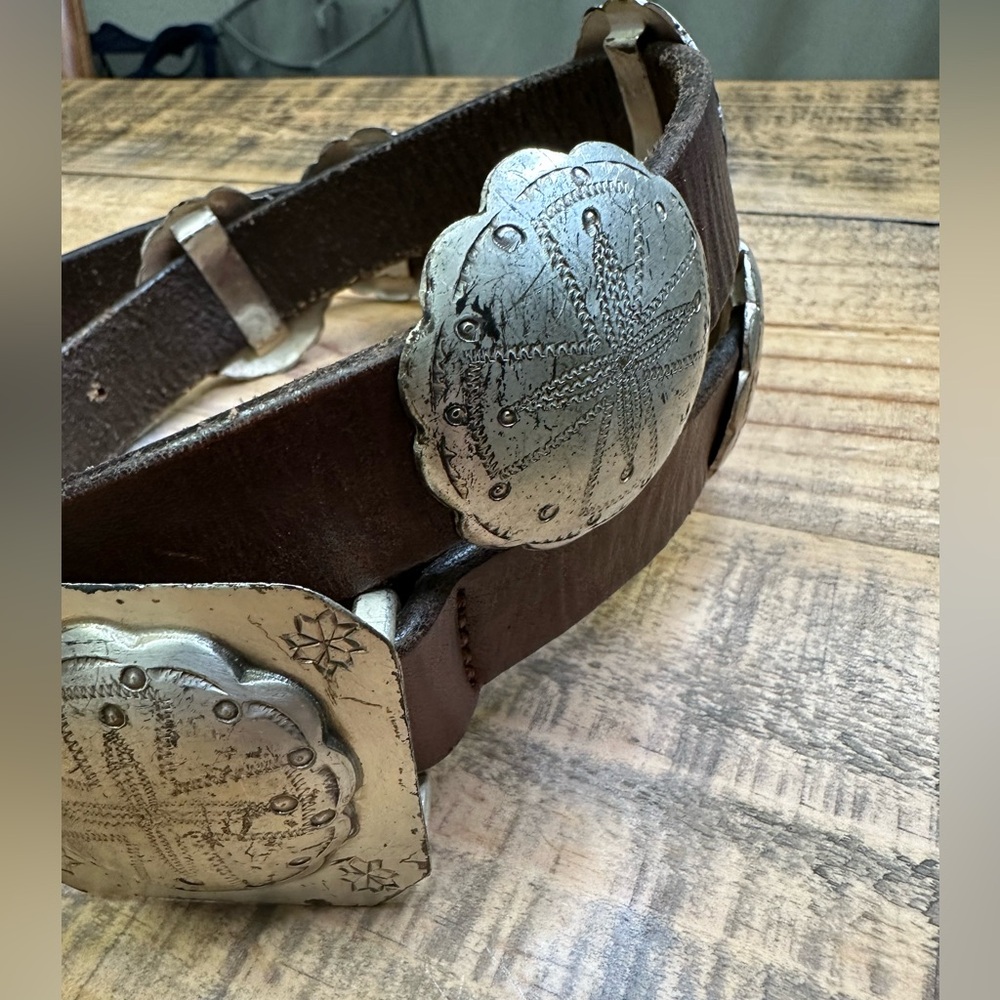 Ralph Lauren Brown Leather Belt with Silver Conchos - Picture 7 of 11